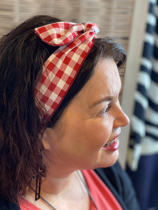 The Cottage Collection - Whitney Wire Headband - Red Gingham