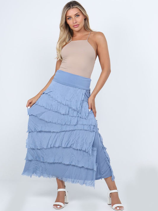 The Cottage Collection | Denim Silk Ruffle Tiered Skirt