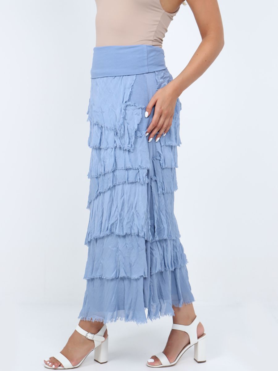 The Cottage Collection | Denim Silk Ruffle Tiered Skirt