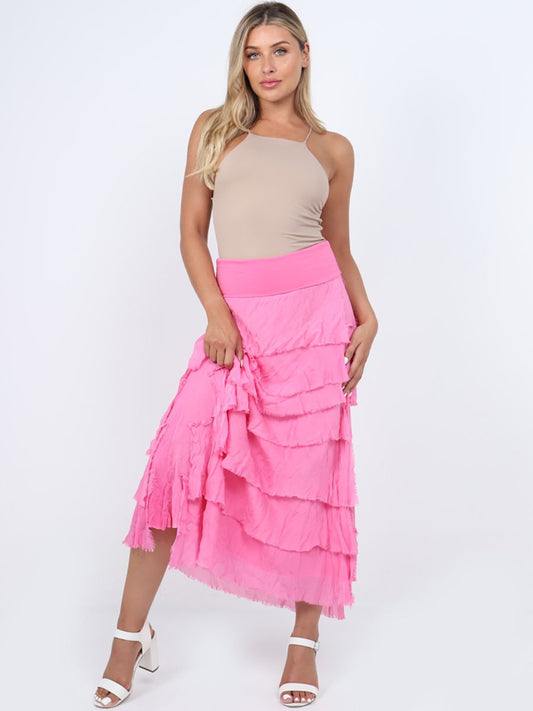 The Cottage Collection | Fuchsia Silk Ruffle Tiered Skirt