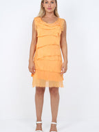The Cottage Collection | Orange Silk Tiered Ruffle Sleeveless Party Dress