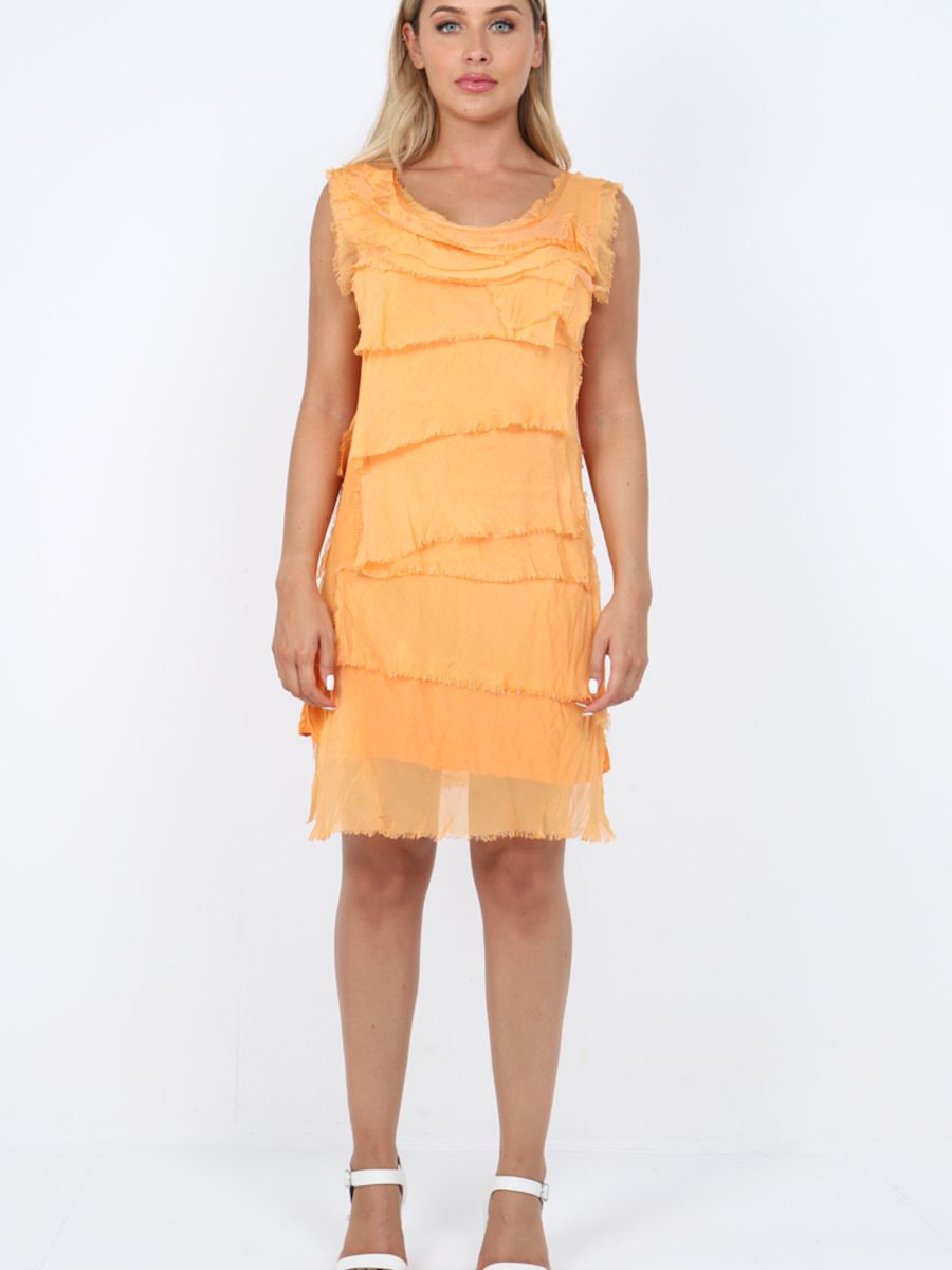 The Cottage Collection | Orange Silk Tiered Ruffle Sleeveless Party Dress