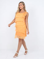 The Cottage Collection | Orange Silk Tiered Ruffle Sleeveless Party Dress
