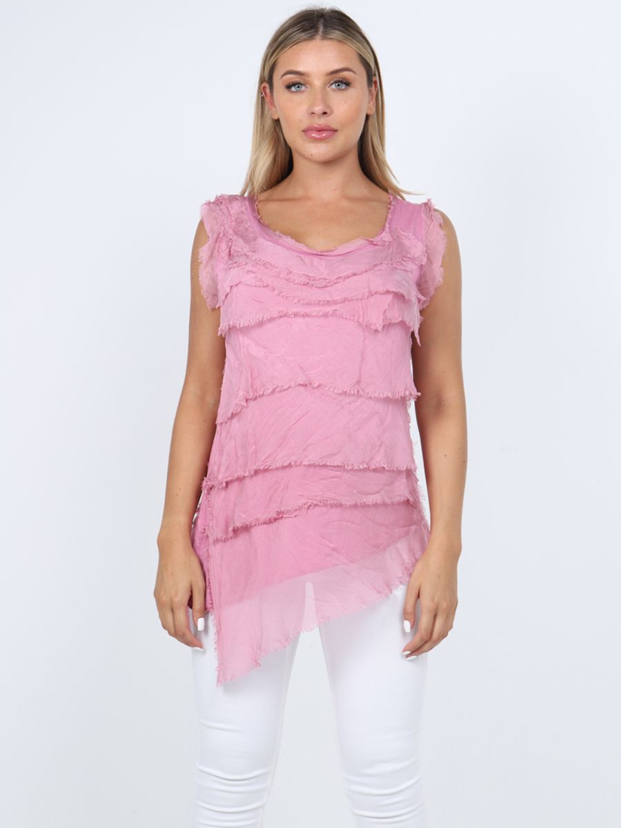 The Cottage Collection | Cherry Silk Tiered Ruffle Sleeveless Top