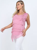 The Cottage Collection | Cherry Silk Tiered Ruffle Sleeveless Top